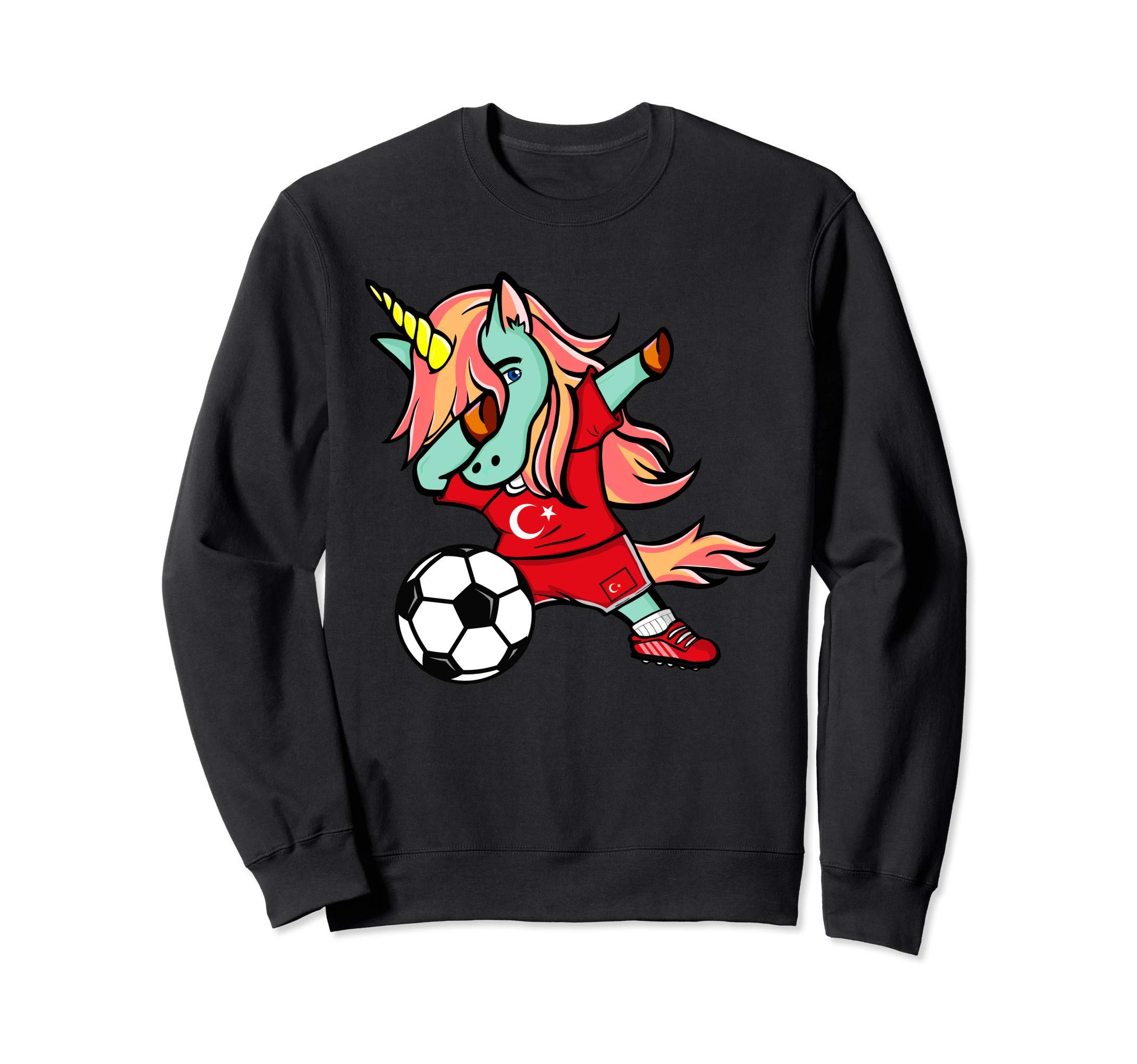Funny Dabbing Unicorn Turkey Football - Turkish Flag Soccer Sweatshirt