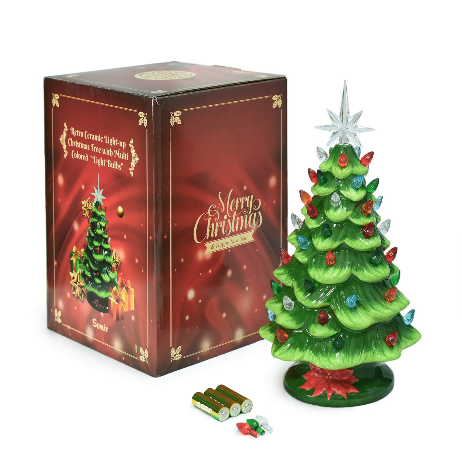 Cordless Lighted Ceramic Christmas Tree Vintage Tabletop Christmas