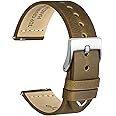 WOCCI 22mm Old-fashioned Watch Band for Men, Top Grain Leather, Silver Brushed Buckle (Dark Tan)