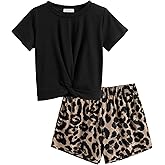 Arshiner Girls Clothing Sets Twist Front Top and Shorts 2 Piece Outfits Activewear Tracksuit 5-14 Year
