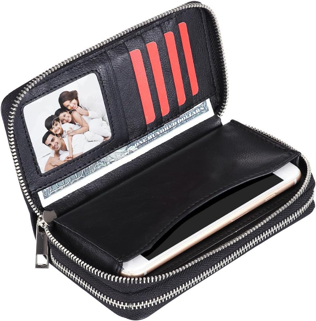 BANGBO PU Leather Clutch Wallet Purse With Double Zippered Card Slots Portable Handbag for Women