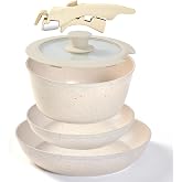 HooJay Ceramic Pots and Pans Set Non Stick, Nonstick Kitchen Cookware Sets, Non Toxic Pots and Pans Set Non Stick, PFAS PFOA &amp; PTFE Free, Detachable Handle Pots and Pans 5 Pieces 