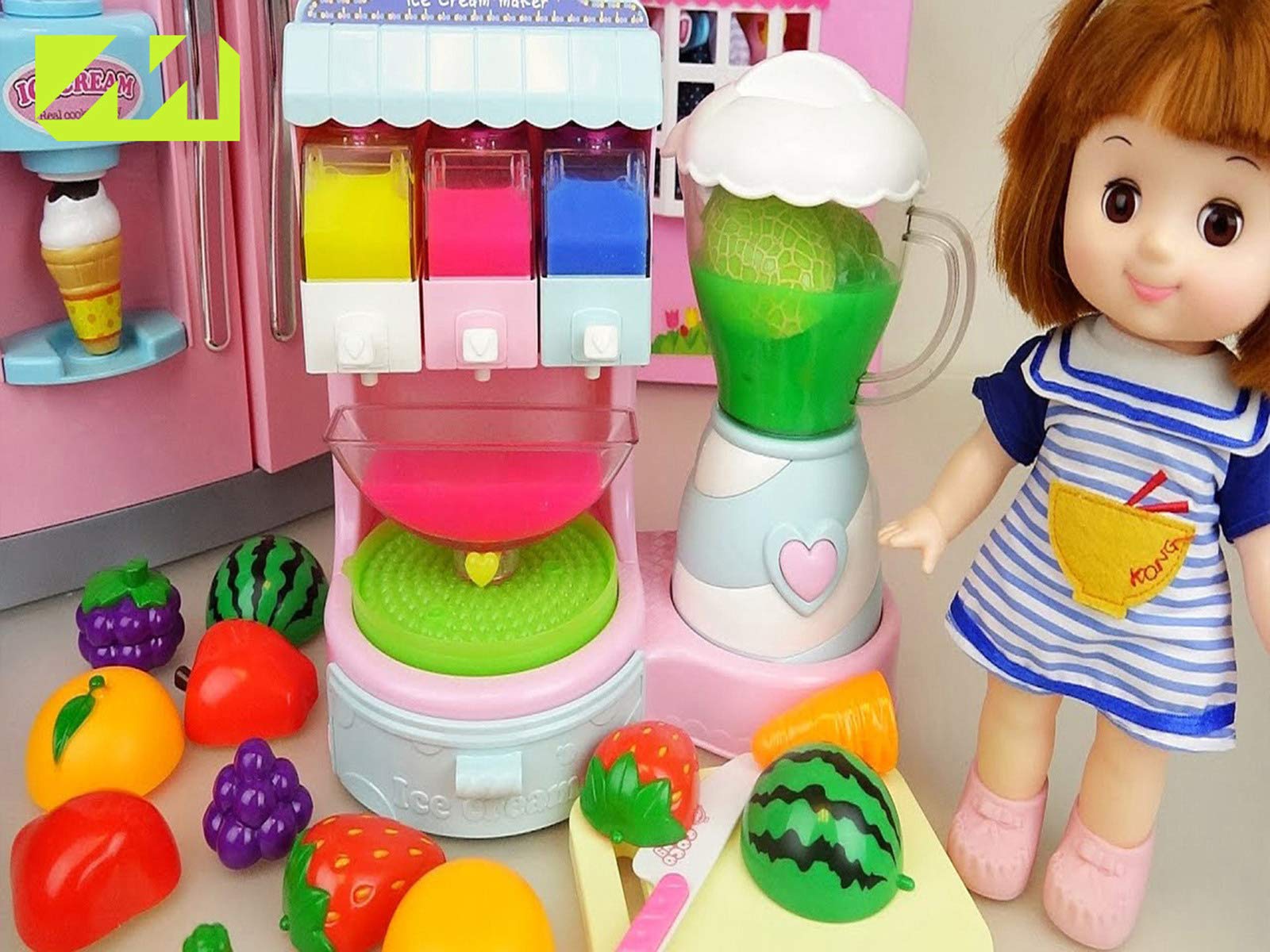 fruit ice cream shaker and baby doll refrigerator toys play
