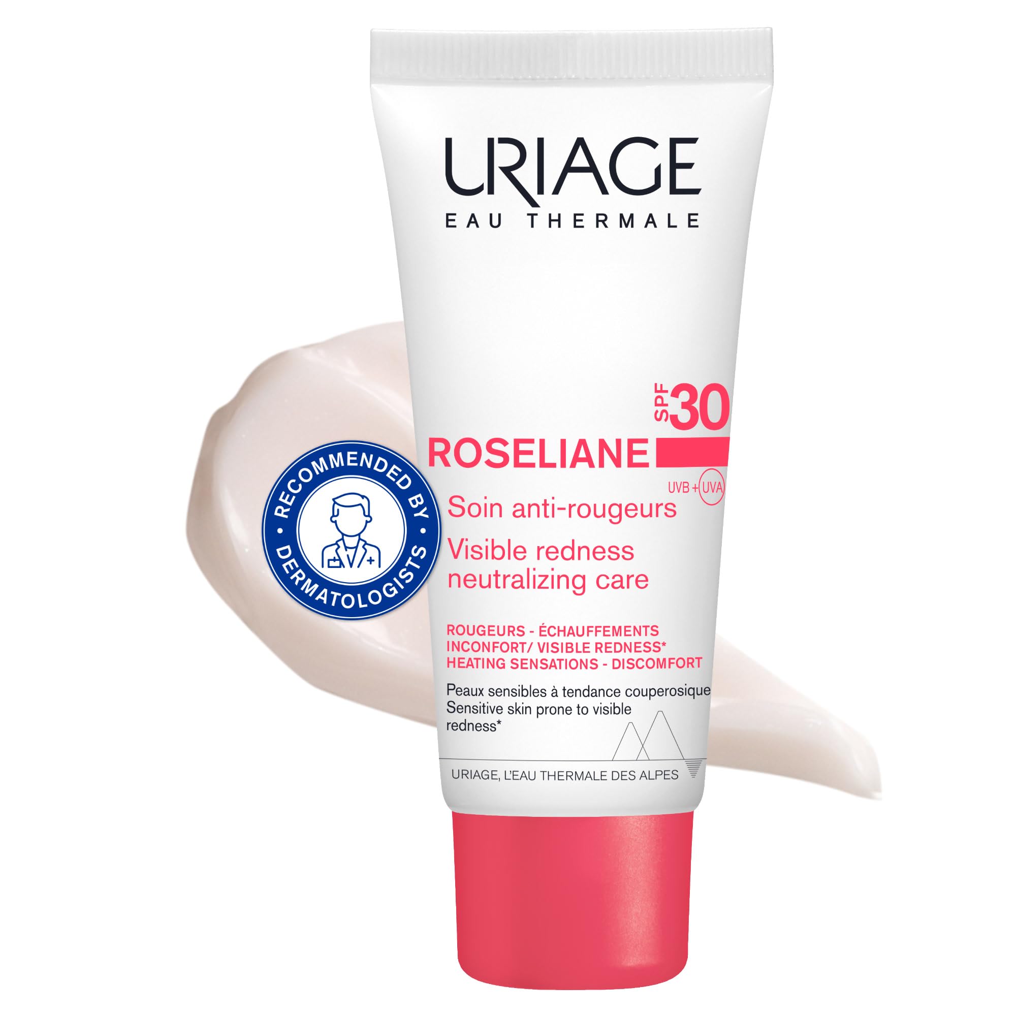 Uriage Roseliane Anti-Redness SPF30 Face Cream 40ml - Soothes, Hydrates, Reduces Redness of Sensitive Skin - With Shea Butter - Long-lasting Comfort & Sun Protection - Non-comedogenic (OLD PACKAGING)
