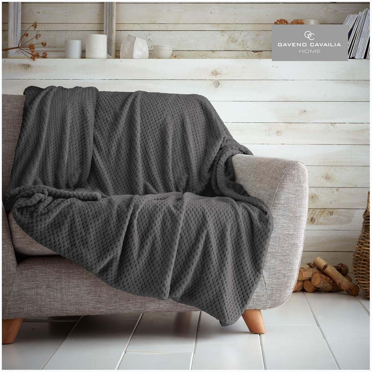 Gaveno Cavailia Popcorn Honey Comb Sofa Bed Blanket, Super Soft Fluffy Easy Care Lightweight Luxury Design, Cosy Warm Settee Waffle Throw-Over [King (200x240 cm), Charcoal] Size