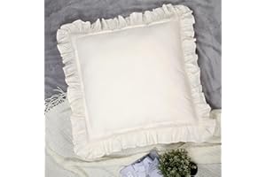YINFUNG Ruffled Euro Sham Covers Ivory Cream Farmhouse European Sham Shabby Chic Off White Large Pillow Covers 26x26 Set of 2 Rustic Pretty Vintage Lace Bed Euro Pillowcases Cute Cotton Plain
