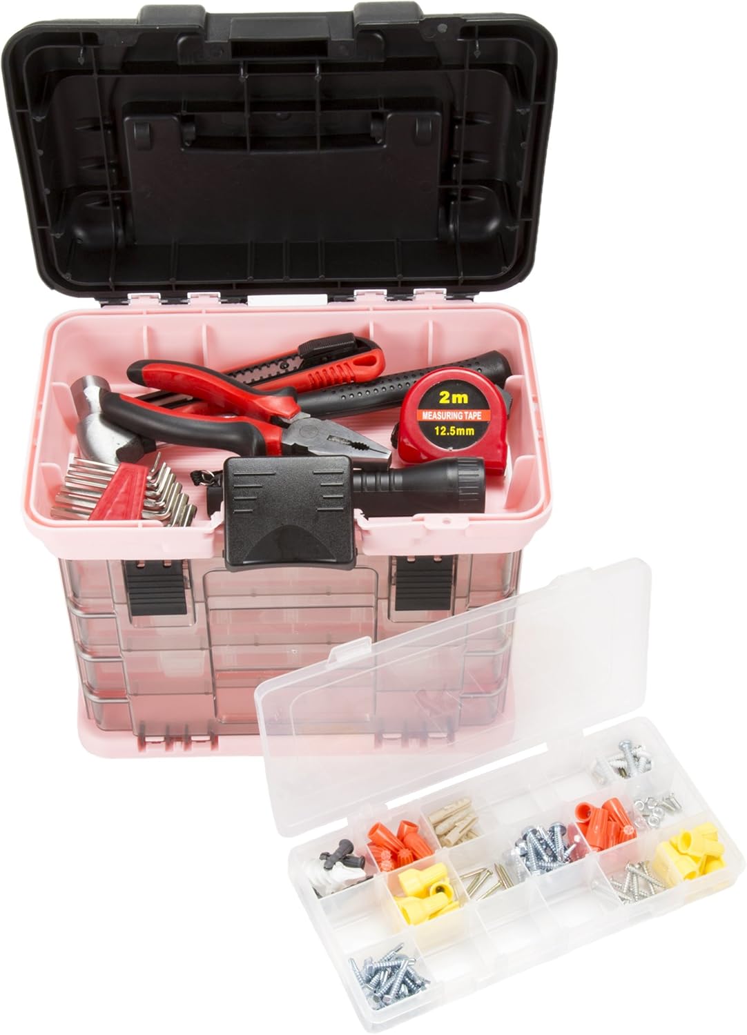 Stalwart 75-STO3183 Parts & Crafts Rack Style Tool Box with 4 Organizers, Pink - - 