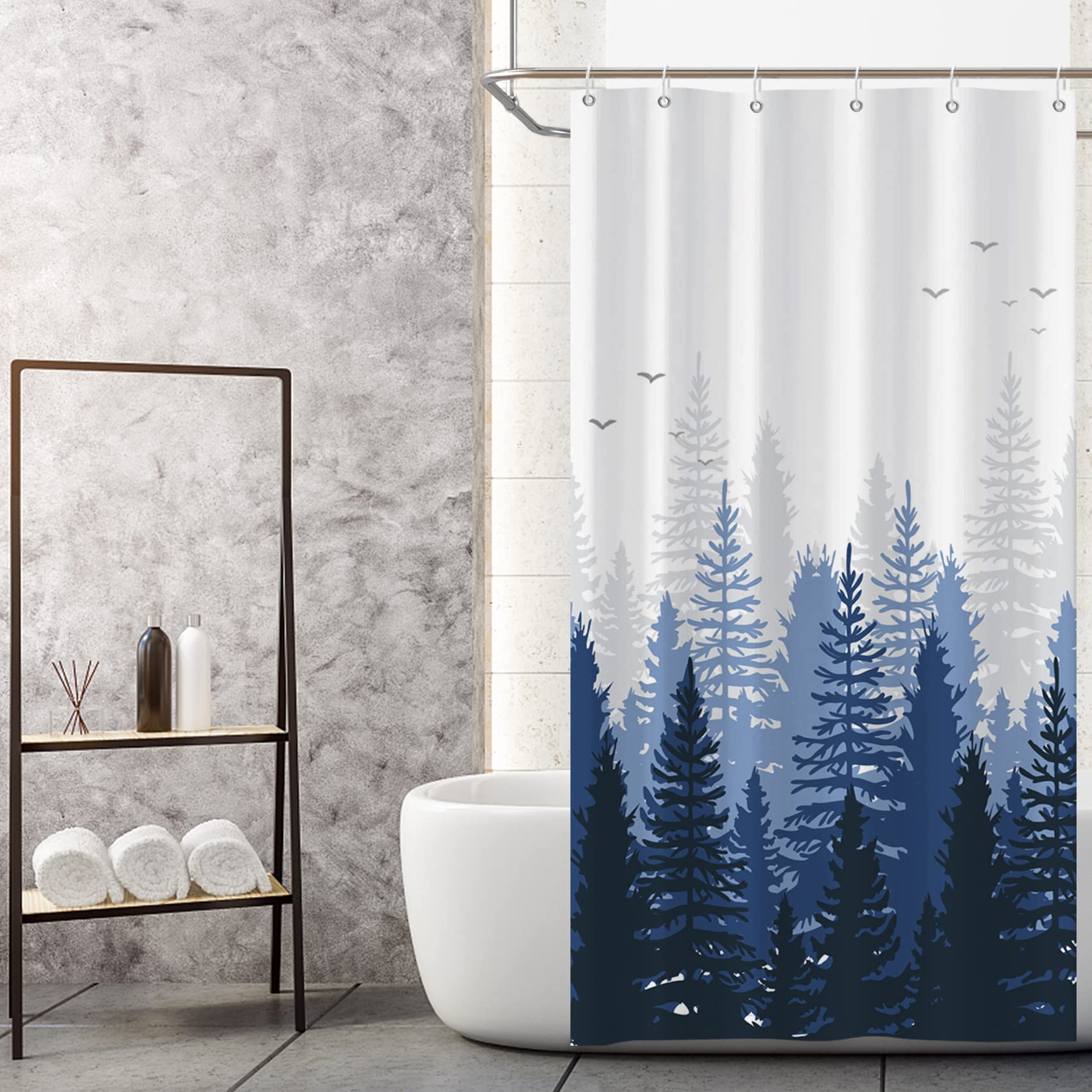 MIRRORANG Blue Forest Stall Shower Curtain, Tropical Shower Curtain Set with 6 Hooks, Bathroom Curtains Durable Fabric Machine Washable 36 x 72inch — image 1