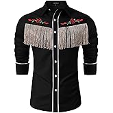 TURETRENDY Men's Western Cowboy Fringe Shirts Long Sleeve Embroidered Slim Fit Casual Button Down Shirts