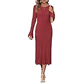 Newshows Women Winter Sweater Dresses 2026 Church Midi Long Sleeve Hollow Knit Modest Business Casual Outfits