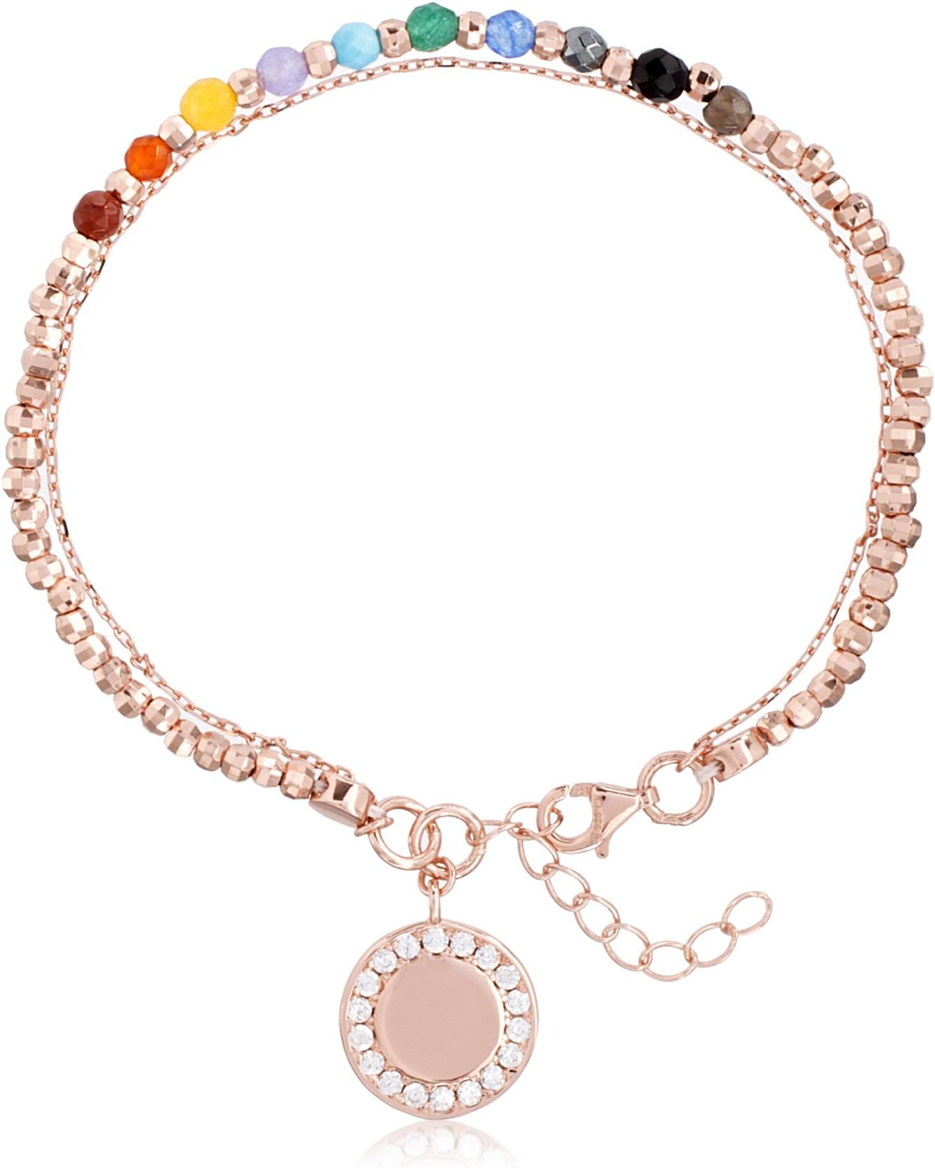 Sterling Silver Petite 7 Inch Multi Colored Beaded Adjustable Charm Bracelet for Women (Various Styles)