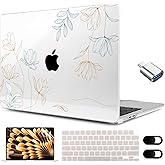 MEEgoodo for M4/M3/M2 MacBook Air 15.3 inch Case 2025 2024 2023, Case Fit Model (A3241/A3114/A2941) for MacBook Air 15 inch, Laptop Hard Shell with Keyboard Cover, Engraving Floral
