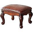 LKZ Foot Stool Microfiber Leather Ottoman Wooden Vintage Stool Small Sofa Stool Footrest Stool for Living Room Bedroom (Red-Brown)