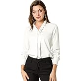 Allegra K Women's Dressy Long Sleeve Blouses Chiffon Pleated Tie Neck Office Top Shirt