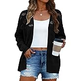 Halife Women's Crochet Cardigan Sweaters Lightweight Thin Long Sleeve Open Front Kimono Cardigans