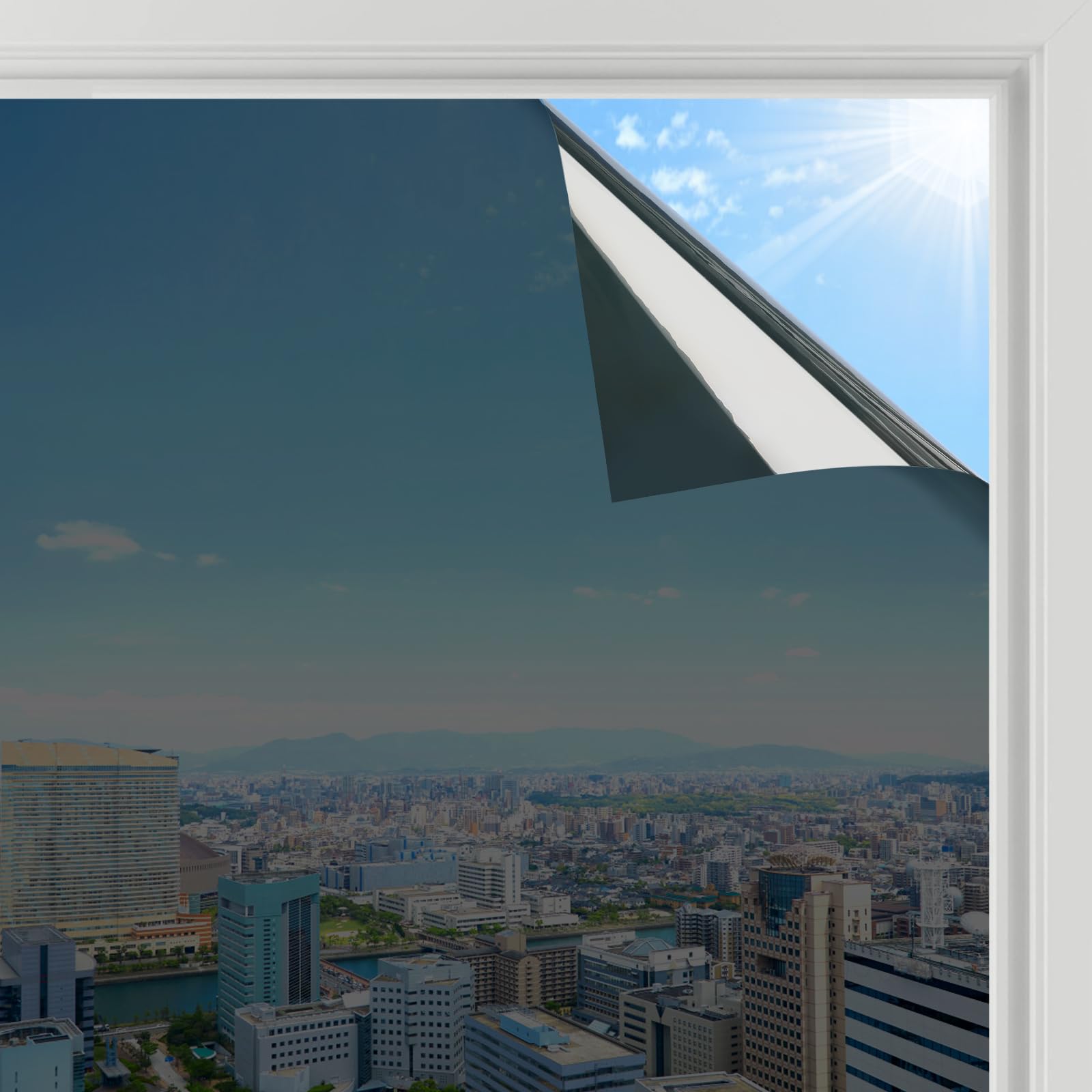 rabbitgoo Heat Reflective Window Film Privacy Film for Glass Windows, One Way Mirror Tint Sticker Sun Blocker, UV Glass Sticker Mirror Heat Reflector Thermal Solar Vinyl Black 44.5x300cm