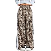 RoseSeek Women's Cheetah Leopard Pants Stripe Side Wide Leg Baggy Sweatpants Y2k Hip Hop Sweat Pants