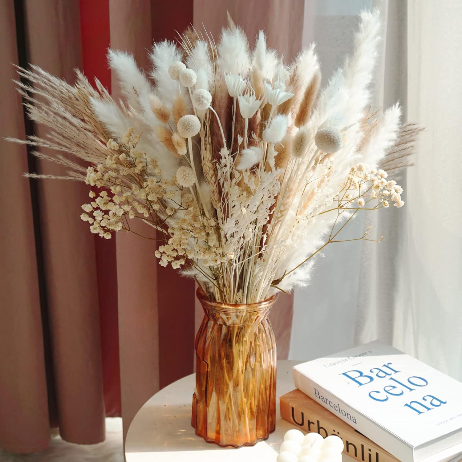 Dried & Preserved Flora - Total 104 pcs /11 Various Dried Pampas Grass Décor, White Pompous Grass, Bunny Tails Dried Flowers Reed Grass, 17 inch Pompass Grass for Flower Arrangements Boho Wedding Home Décor (Ivory White)