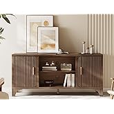 GOUUN Tall Mid Century Modern TV Stands for 55/60/65 Inch TV Boho Media Console for Living Room Fluted TV Entertainment Center with Storage Wood Television Cabinet for Bedroom