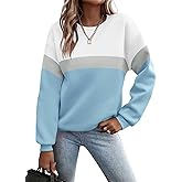TICTICMIMI Women's Long Sleeve Tops Casual Color Block/Solid Cute Crewneck Sweatshirts Pullover Fall Shirts