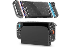 RHOTALL [Upgraded Version & Easy to Put Into The Dock] Clear Glitter Dockable Case for Nintendo Switch 2 2025,Protective Hard PC Shell,Slim Transparent Glitter Cover Compatible with Switch 2