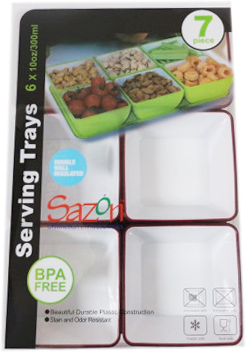  | Sazon P-02588 7 Piece Square Set Divided Serving Tray, Large, Lime Green/Burgundy: Serving Trays