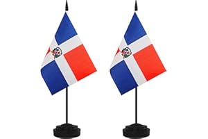 YAMIUO 2 Pack Dominica Desk Flag Set, Dominican Desktop Small Miniature Table Office Flag with 12" Black Pole and Black Base, Offices, Classroom, Home, Festival Decoration (Dominica)