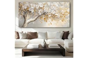 Large Framed Abstract Wall Art Money Tree Living Room Decor, Canvas Printed with Yellow Background 60x120cm Framed Artwork fo