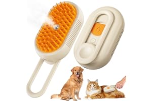 COBALT FELINE Cat Steam Brush for Shedding, 3 In 1 Pet Steam Brush for Cats Dogs Shedding Brush Grooming Brush, Rechargeable Steam Cat Brushes for Indoor Cats Dogs Massage, Grooming and Removing Loose Hair (Khaki)