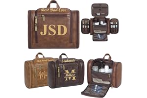 Personalized Leather Toiletry Bag for Men with Hook, Groomsmen Gifts Travel Bag Laser Engraved Name Monogram PU Leather Gift 