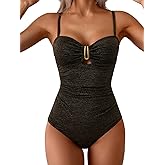 Eomenie One Piece Swimsuit for Women Tummy Control Ruched Bathing Suit Cutout U Wire Swim Suits