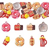 Boutigem 16Pcs Food Charms Beer Glasses Basket Fries Sweet Donut Chocolate Charms Colorful Dessert Fast Food Alloy Pendants for Earring Bracelet Necklace DIY Crafts Jewelry Making
