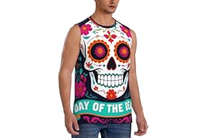 Qewfoju Dead Day Party Pattern Workout Tank Tops for Men Sleeveless Athletic Muscle Shirts