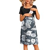 Ekouaer Women's Nursing Dress Summer Short Sleeve Patchwork Maternity Breastfeeding Knee Length Dress