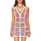 FAIRY SEASON Women's Handcrafted Aztec Crochet Beach Cover Up Western Boho Sleeveless Dress for Pool Party,Vacation&Festival