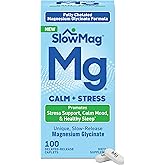 SlowMag Magnesium Glycinate Caplets, 100 Count, Slow-Release, Calm &amp; Stress Support, Healthy Sleep, Gentle on Stomach, Chelated Magnesium Glycinate Supplements for Women &amp; Men