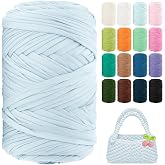 T Shirt Yarn 130 Yards Beginner Crochet Yarn Polyester Yarn (Water Blue) | 400g tshirt yarn for crocheting, elastic thick fabric yarn for knitting bags, baskets, rugs, coasters, DIY craft, home decor