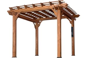 Backyard Discovery Beaumont 10' x 10' Traditional Cedar Wood Pergola Kit with Trellis Roof, All-Season Durability, High-Wind Rating, PowerPort, Shade for Outdoor Patio, Deck, Garden, and Entertaining