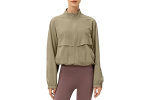 Gacaky Women's Athletic Workout Running Track Full Zip Cropped Jackets UPF 50+ Sun Protection Stand Collar Gym Shirts