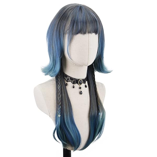 STYLER LONG STRAIGHT WIG WITH BANGS FOR WOMEN SYNTHETIC FIBER NATURAL STRAIGHT HEAT RESISTANT WIG FOR DAILY PARTY USE COSPLAY PARTY (GREEN)