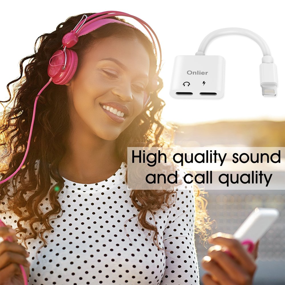 Compatible Adapter & Splitter, Dual Headphone Audio & Charge Adapter，2 in 1 Dual Adapter for Jack Call + Sync + Charging + Music for iPhone X/8/8Plus/7/7Plus