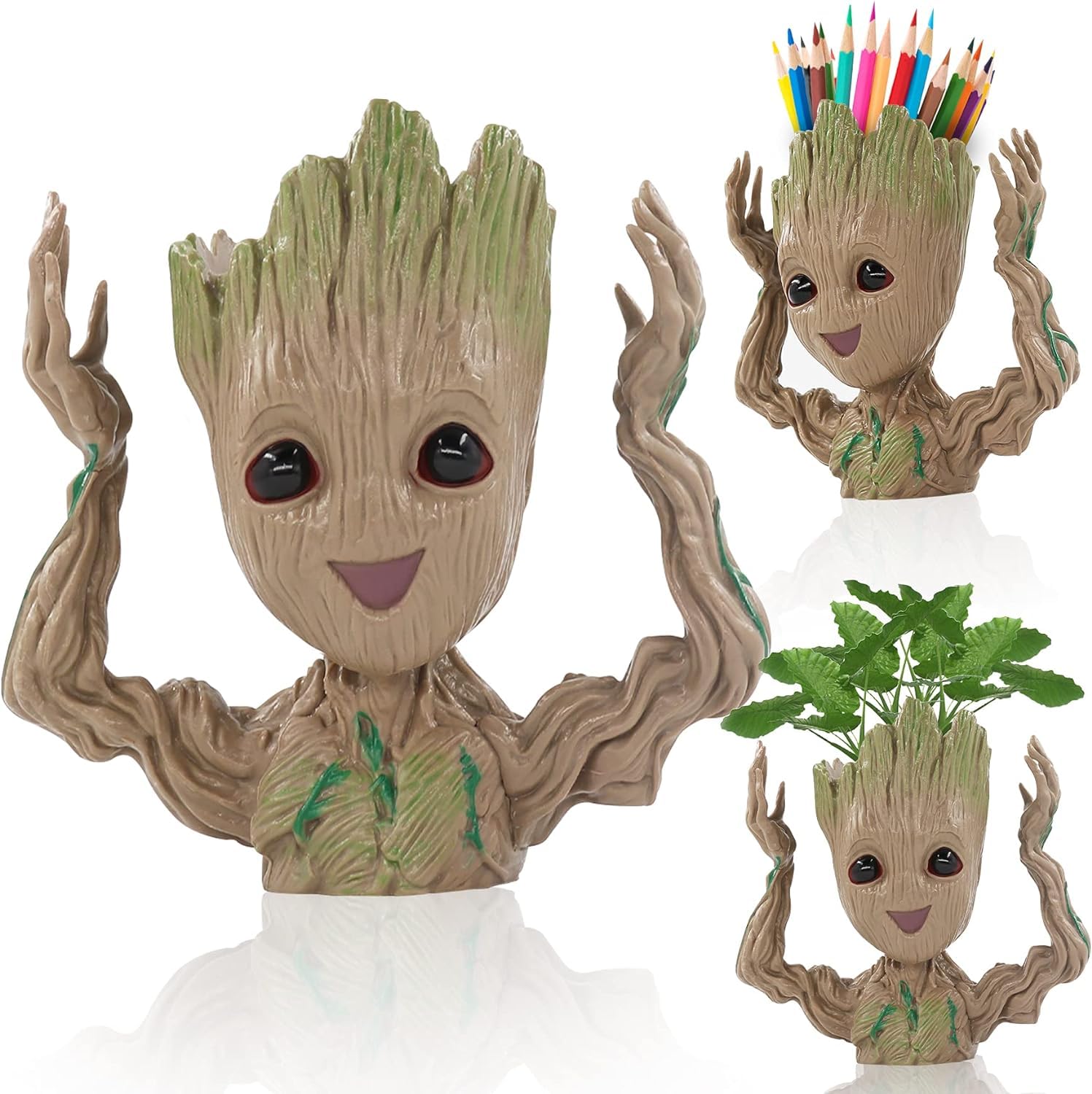 Newthinking Baby Groot Flowerpot, Cartoon Baby Groot Plants Pot with Drainage Hole, Indoor Creative Flower Pot for Desktop Decoration and Birthday Gift (GLT- Lift Hand Shape)