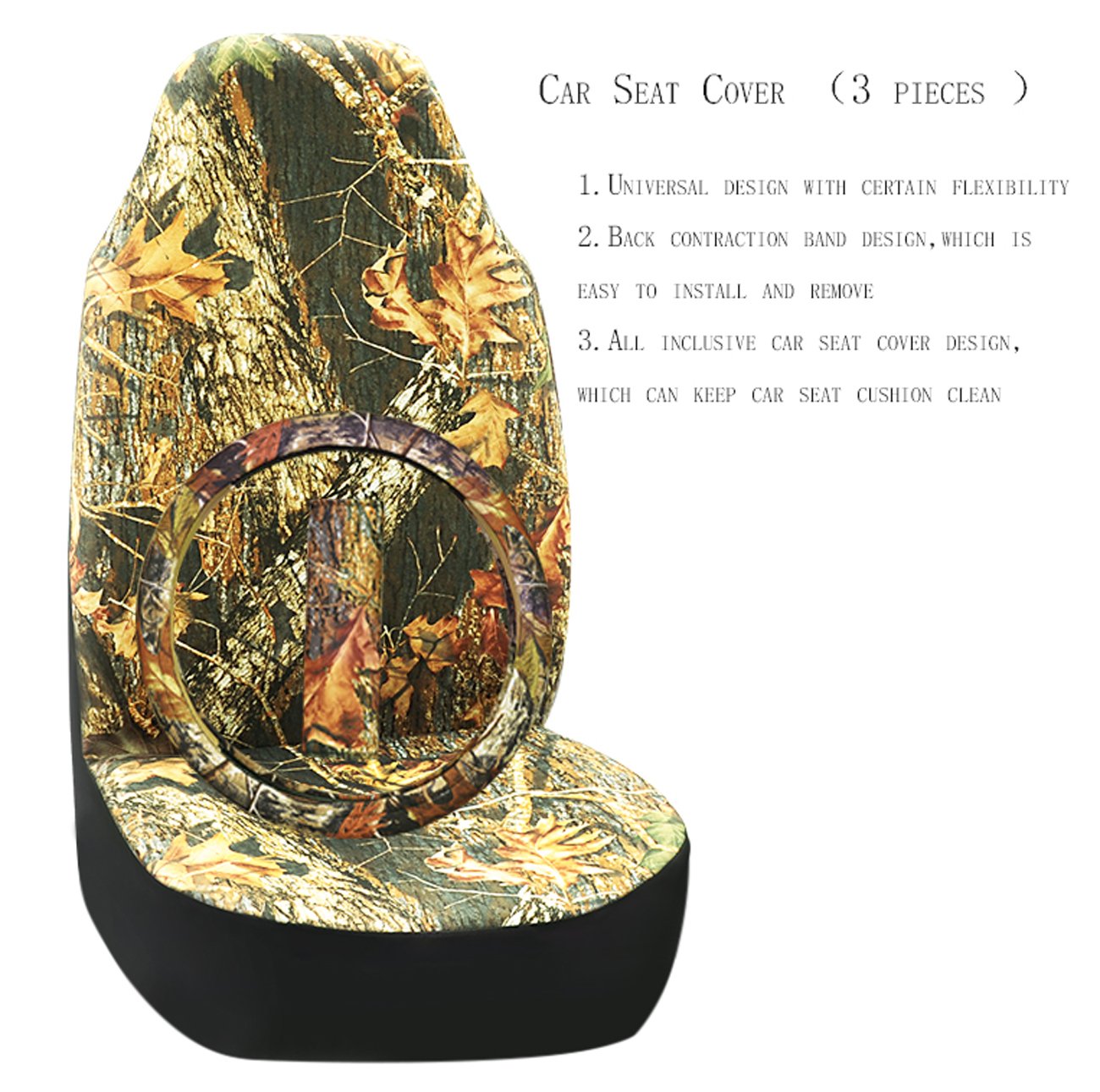 Bucket Seat Cover Car Front Seat Cover Universal Cloth Tree Camouflage Seat Belt Cover and Steering Wheel Cover Fit for Truck SUV Van Vehicles (yellow-1)