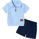 ZOEREA Toddler Baby Boy Clothes Summer Outfits Short Sleeve Solid Elastic Sweatshirt and Shorts 2 Piece Sweatsuit Set 1-5T