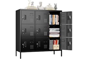 Aobabo 9 Doors Metal Storage Locker for Employees, Steel Storage Locker with Lock and Card Slot, for Home, Office, School, Gym, Require Assembly, Black