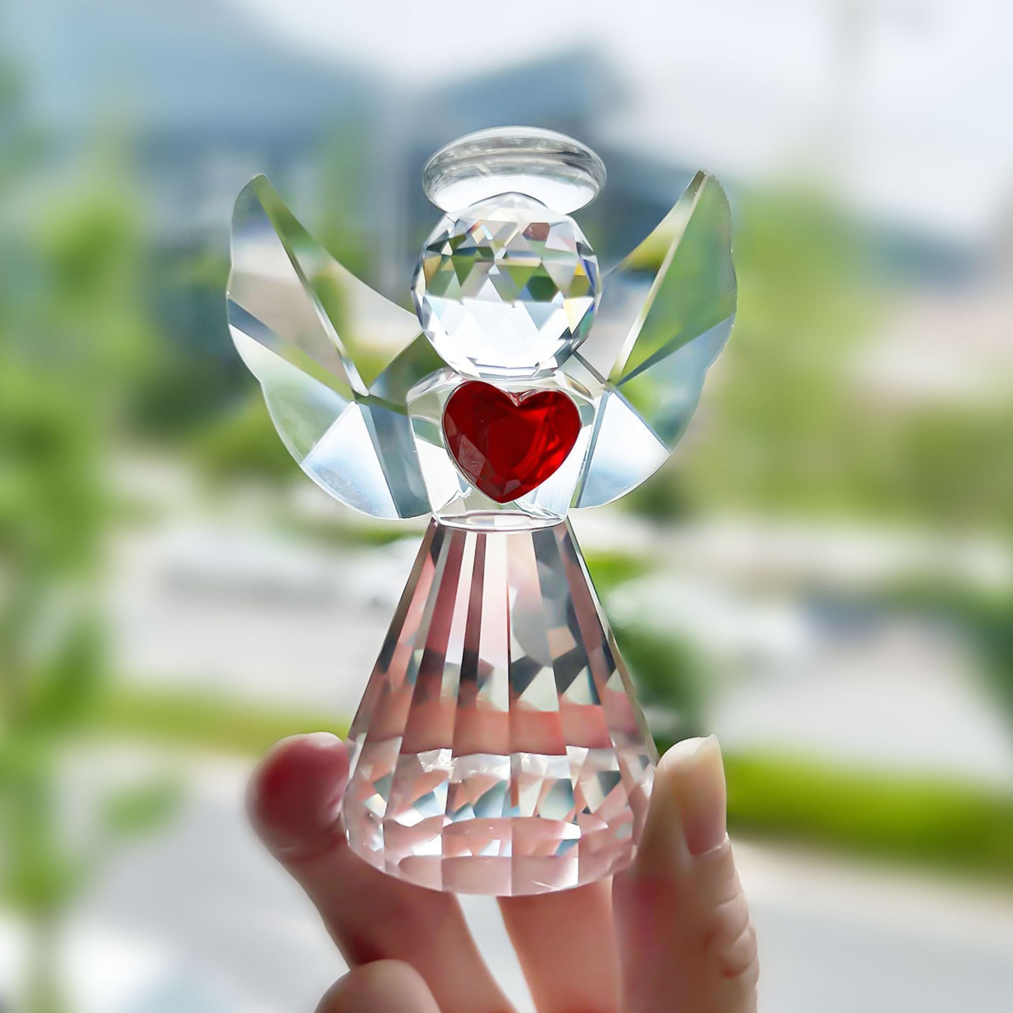 HDCRYSTALGIFTS Crystal Angel Figurine Gifts for Women Mum Men Glass Guardian Angel Ornaments Collection Paperweight Ornaments Crystal Lovers Home Table Centerpiece Christmas Ornament Deco