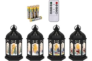 LLQ Christmas Lanterns w/ Remote Christmas Table Centerpieces, 7''Small Lanterns Decorative, Battery Included, Vintage Black Lanterns Decorative Christmas Decors Indoor Home Decor (Xmas-M-4B)