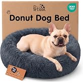Calming Donut Dog Bed for Small Dogs, Round Dog Bed for Medium &amp; Large Dogs | Soothing Raised Rim, Plush Faux Fur, Keeps Its Shape, Machine Washable, Non-Slip Waterproof Base, Dark Grey, Medium
