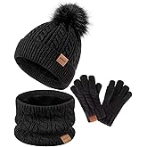 Kids Winter Hat Gloves Scarf Set,Girls Toddler Children Hats Beanie with Pom Knit Neck Warmer Gaiter Mittens Fleece Lined Set