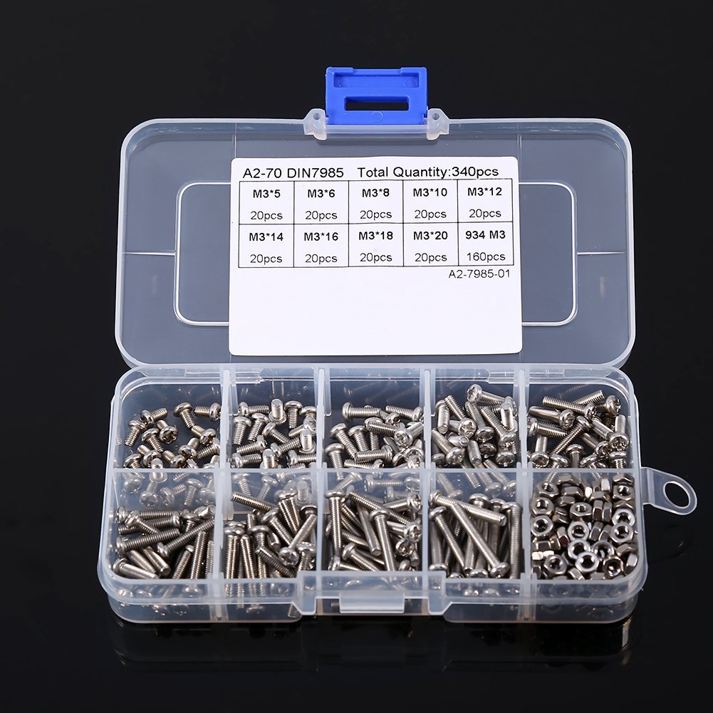 340pcs M3 stainless steel 304 Phillips pan head screw combination set, Fastening Parts, Silver, M3 x 5/6/8/10/12/14/16/18/20 mm - Image 4
